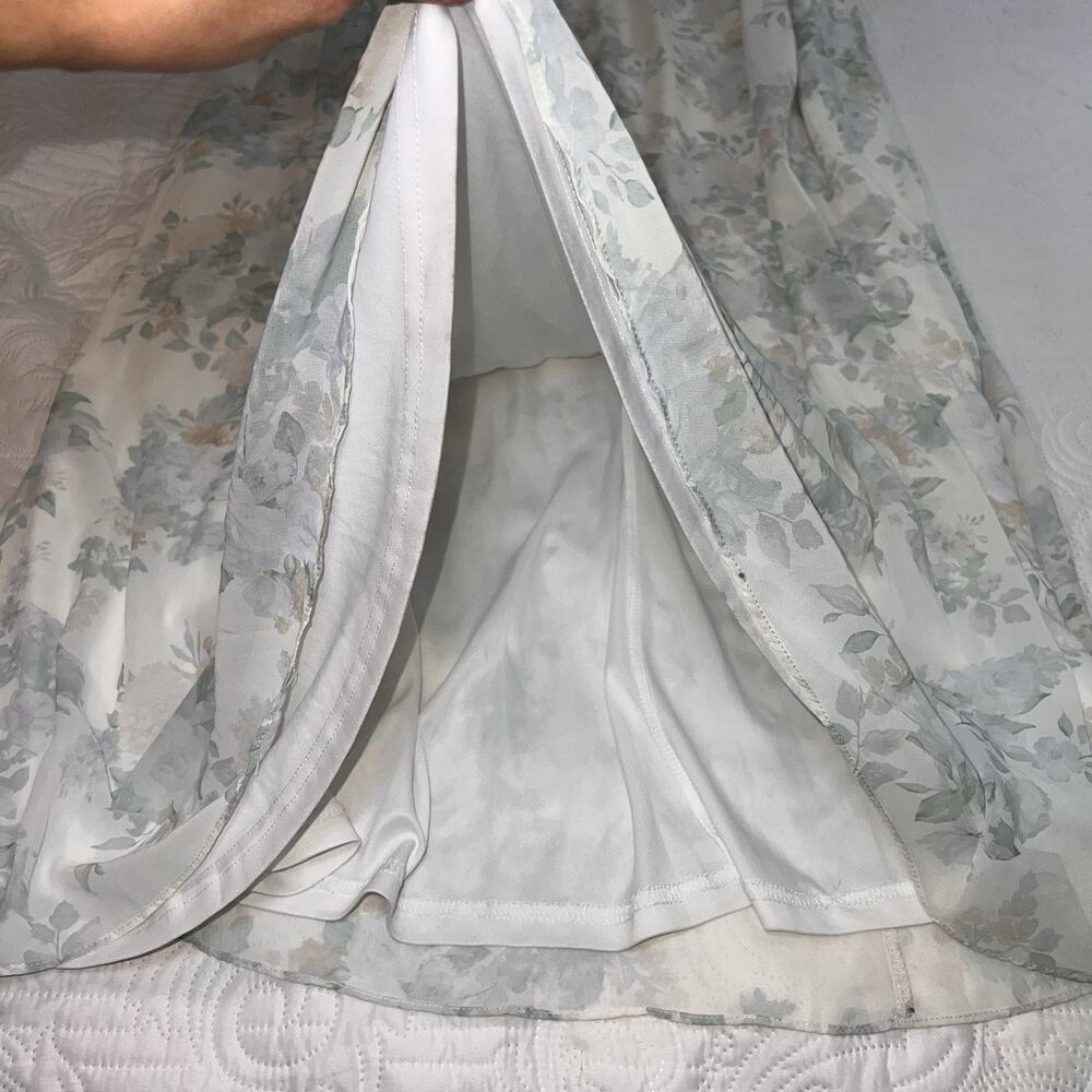 Birdy Grey Kira Dress Size XL Sage Bouquet Floral Chiffon One-Shoulder Slit Gown - Picture 8 of 14